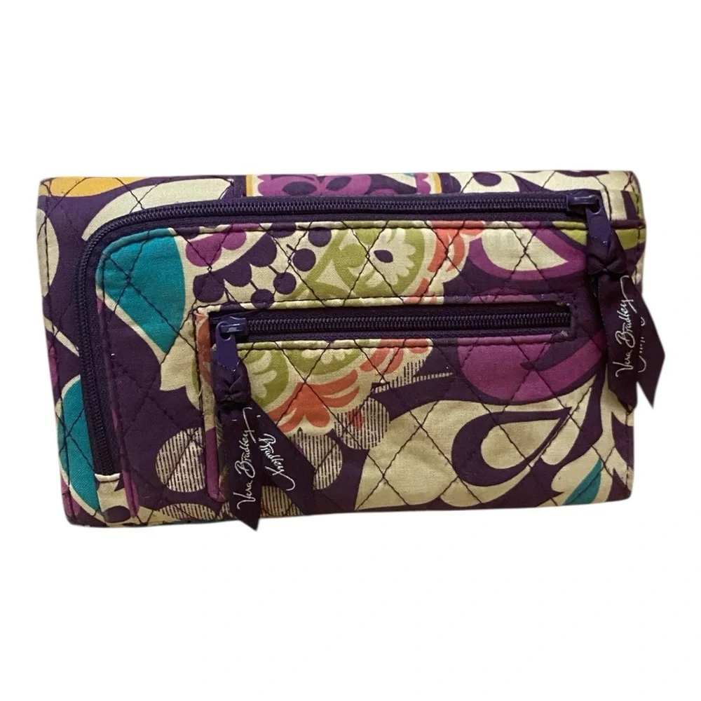Vera Bradley Retired Plum Crazy Strapped Trifold Wallet NWOT Purple Quilted